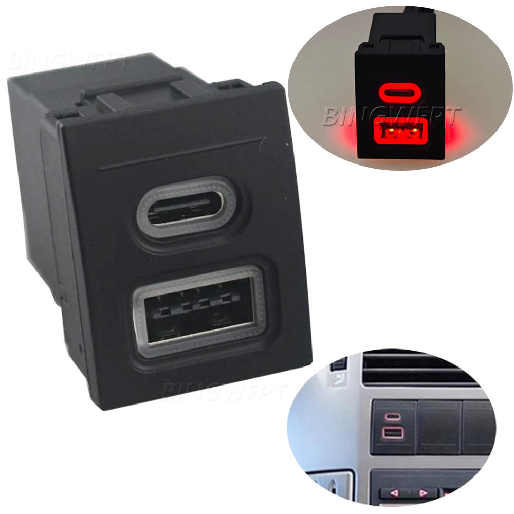 1Pcs For VW Volkswagen Polo 9n polo 9n3 2004-2011 Car Phone Charger Socket Double QC3.0 Type C PD USB Charging Power Adapter