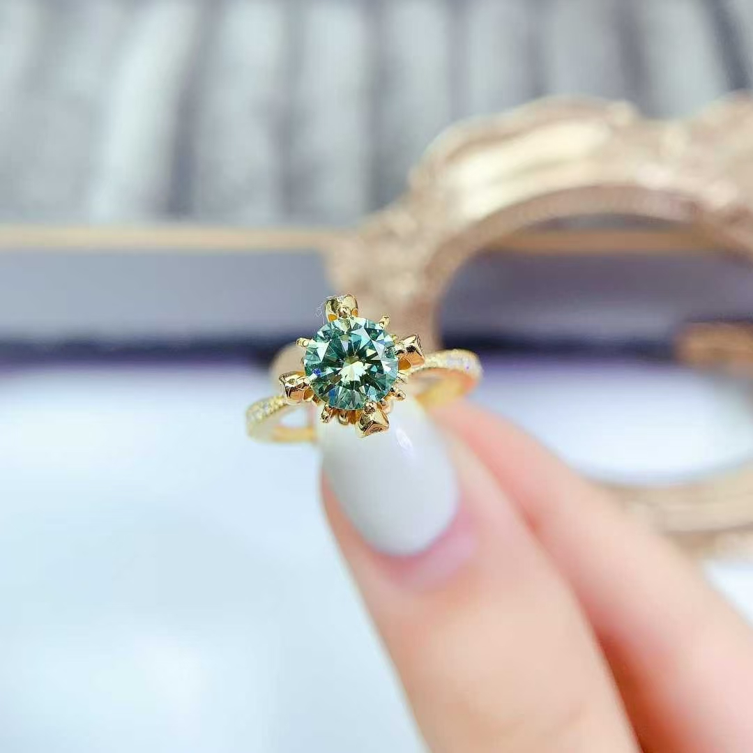 Green moissanite ring 1ct VVS grade moissanite jewelry with certificate 925 silver engagement ring for women