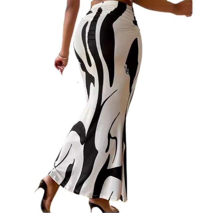 2025 Cross-Border European American Zebra Pattern Design Slimming and Heightening Hot-Selling Half-Length Tight High-Waist Mermaid Pencil Long Dress