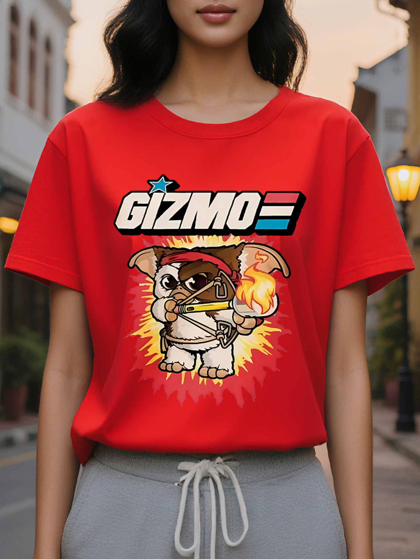 Gizmo Women s Casual Cartoon Dog Pattern Printed Short Sleeve T Shirt Thin Round Neck Loose Spring Summer Top