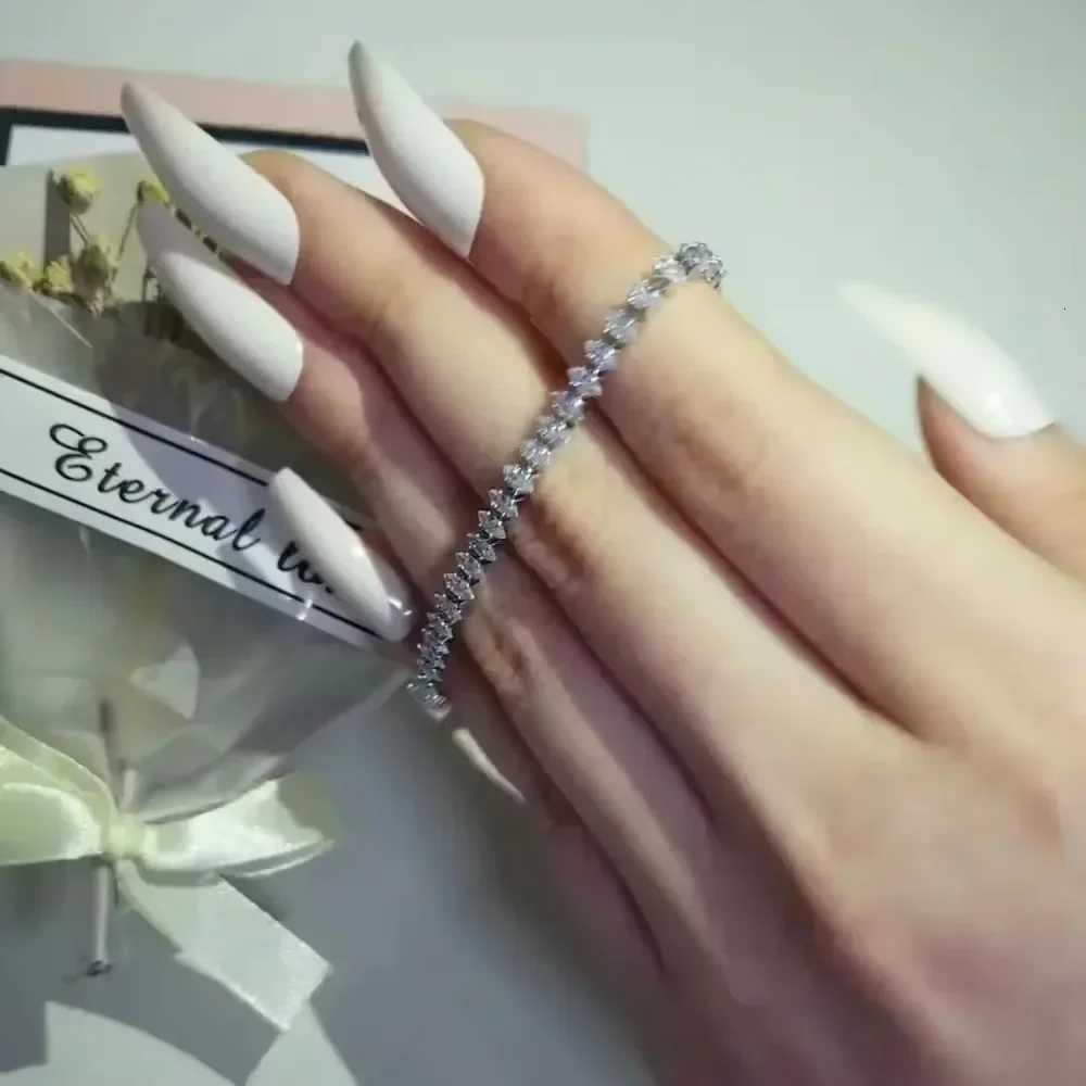 Stainless Steel Marquise Oval Square Cut Luxury Silver Color on Hand Tennis Bracelet Bangle for Women Party Gift Jewelry W250904