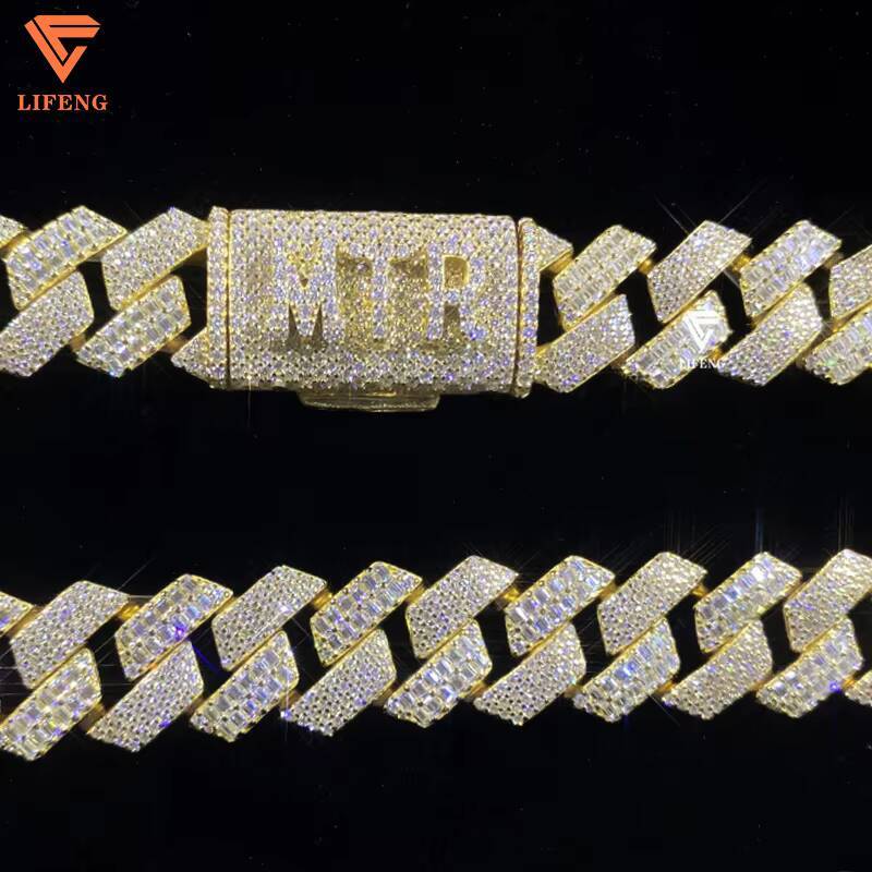 Custom Design 16mm Name Necklace Iced Out Baguette VVS Moissanite Cuban Link Chain 18K Gold Plated 925 Solid Silver Jewelry Men