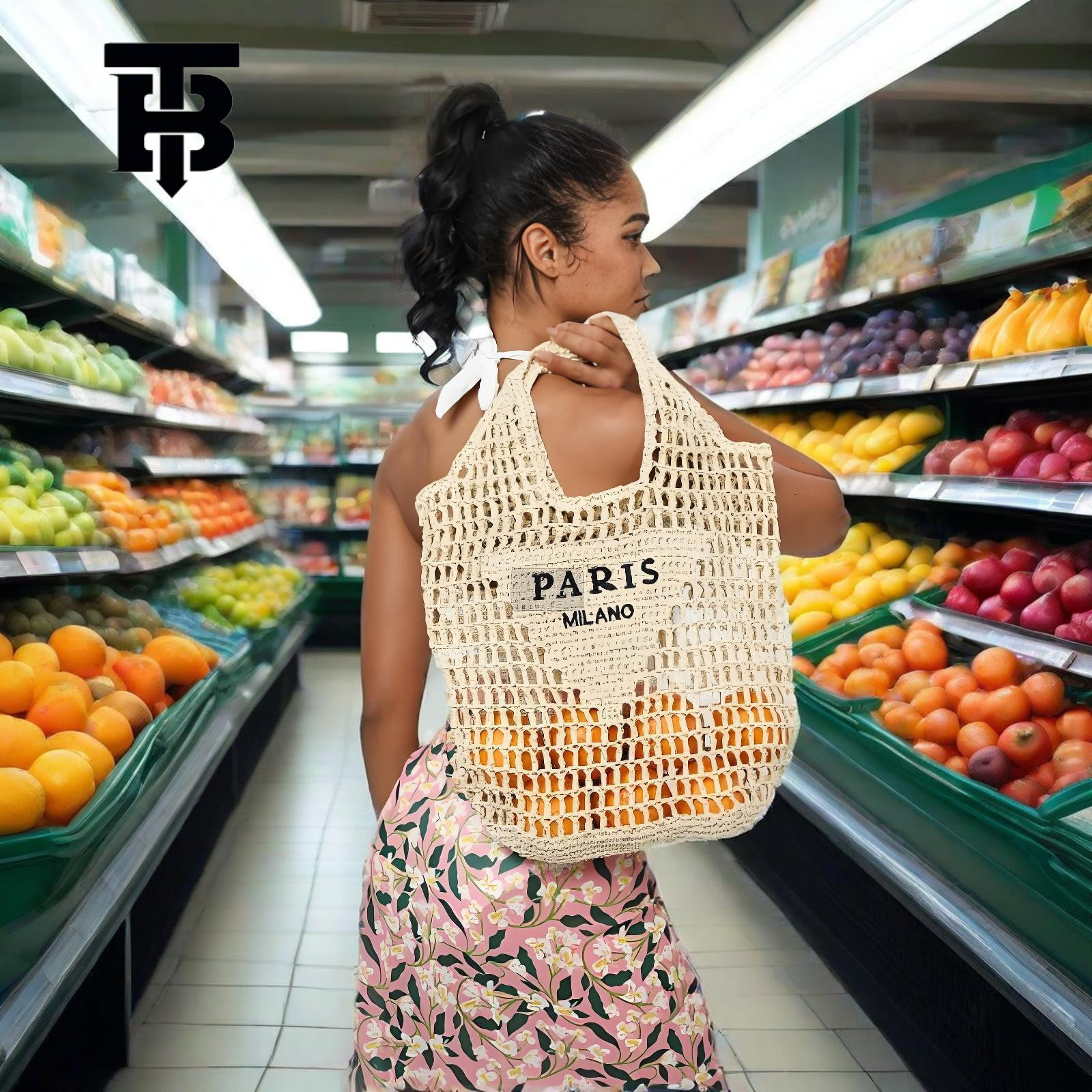 TB BHULAMTE TEMU Hot Selling Handwoven Women's Handbag Letter Embroidery Woven Shoulder Bag Simple Fashion Handheld Designer s bag Straw Bag