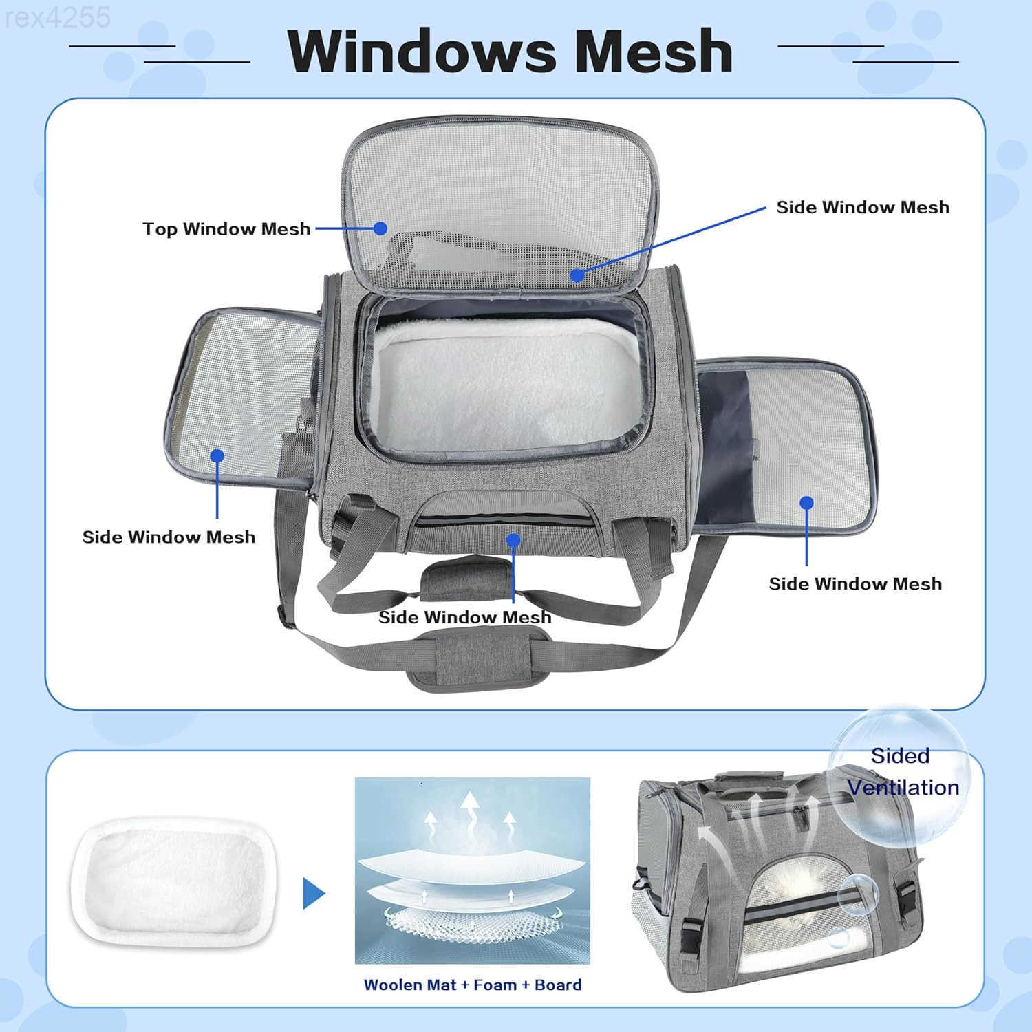 Pet Travel Carrier Soft Sided Portable Bag for Cats Small Dogs Kittens or Puppies Collapsible Durable Airline Approved Travel Friendly Grey 170 L x 10