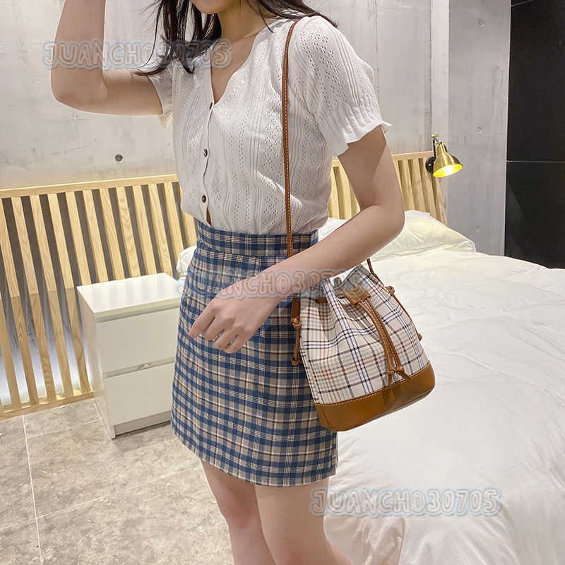 Womens Bag Plaid Bucket Bag 2022 New Mini Shoulder Crossbody Bag Simple Versatile H250904