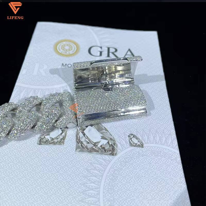 20mm Moissanite Cuban Chain Bracelet Iced Out Chain Hip Hop Jewelry Moissanite S925 Silver Cuban Link Chain Bracelets With GRA