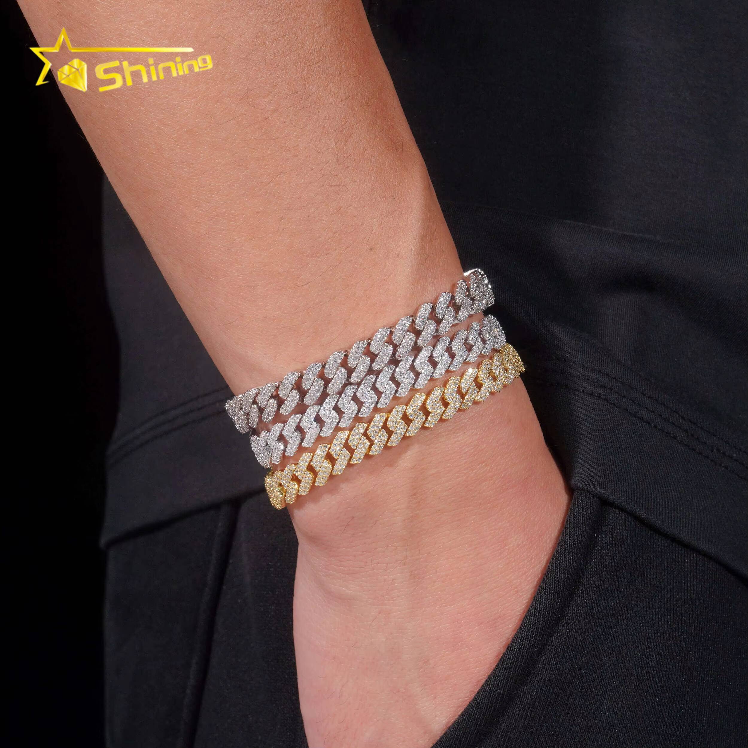 Hip Hop Fine Jewelry Factory Direct Sell 8MM Iced Out 925 Sterling Silver White Gold Plated Moissanite Cuban Link Chain Men