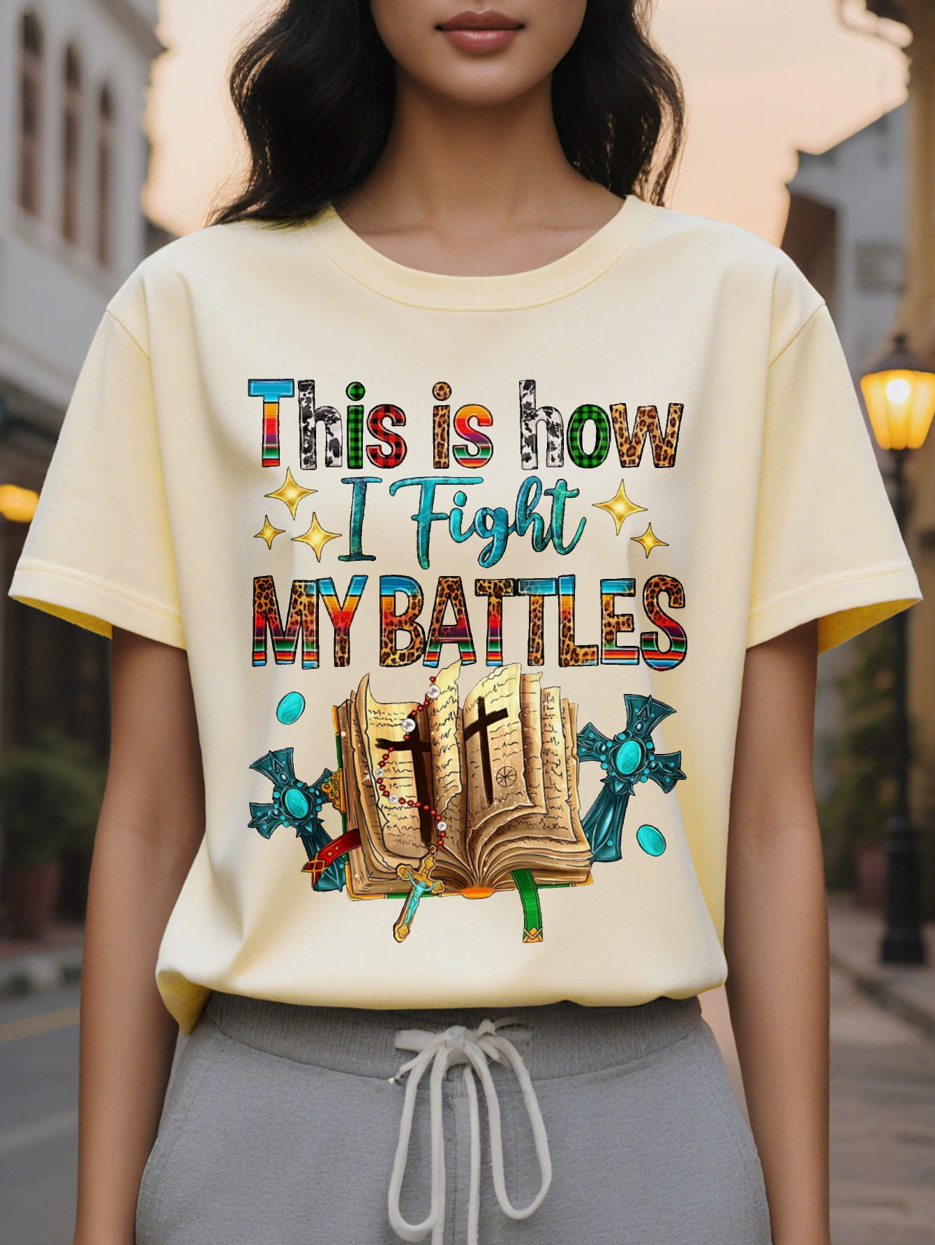 Large XL Country Women's T-Shirt This Is How I Fight My Battles Shirt Summer Graphics Tees Plus Size