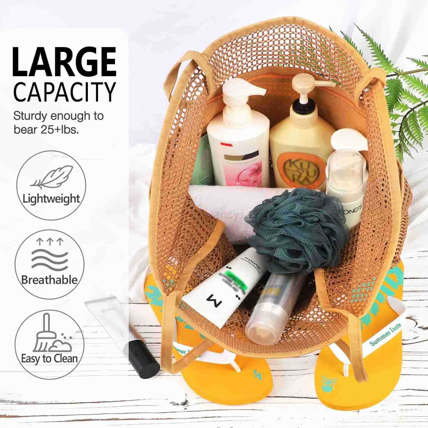 Mesh Beach Bag Tote Bag for Women Foldable Swim Large Beach Tote Bag with Zipper Pockets Waterproof SandproofW250904