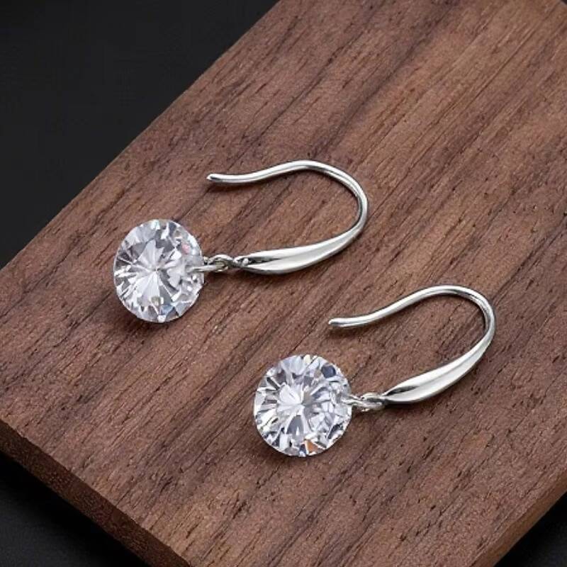 Elegant Wedding Stud Earrings Classic Round Moissanite with Shining Drop Trendy Gold Plated Classic