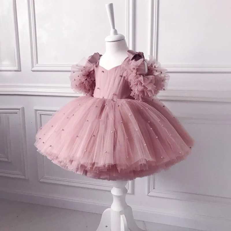 Baby Girls Party Dresses For 1st Birthday Elegant Children Tutu Dresses Pearl Decoration Wedding Flower Girl Princess Dresses Z250904