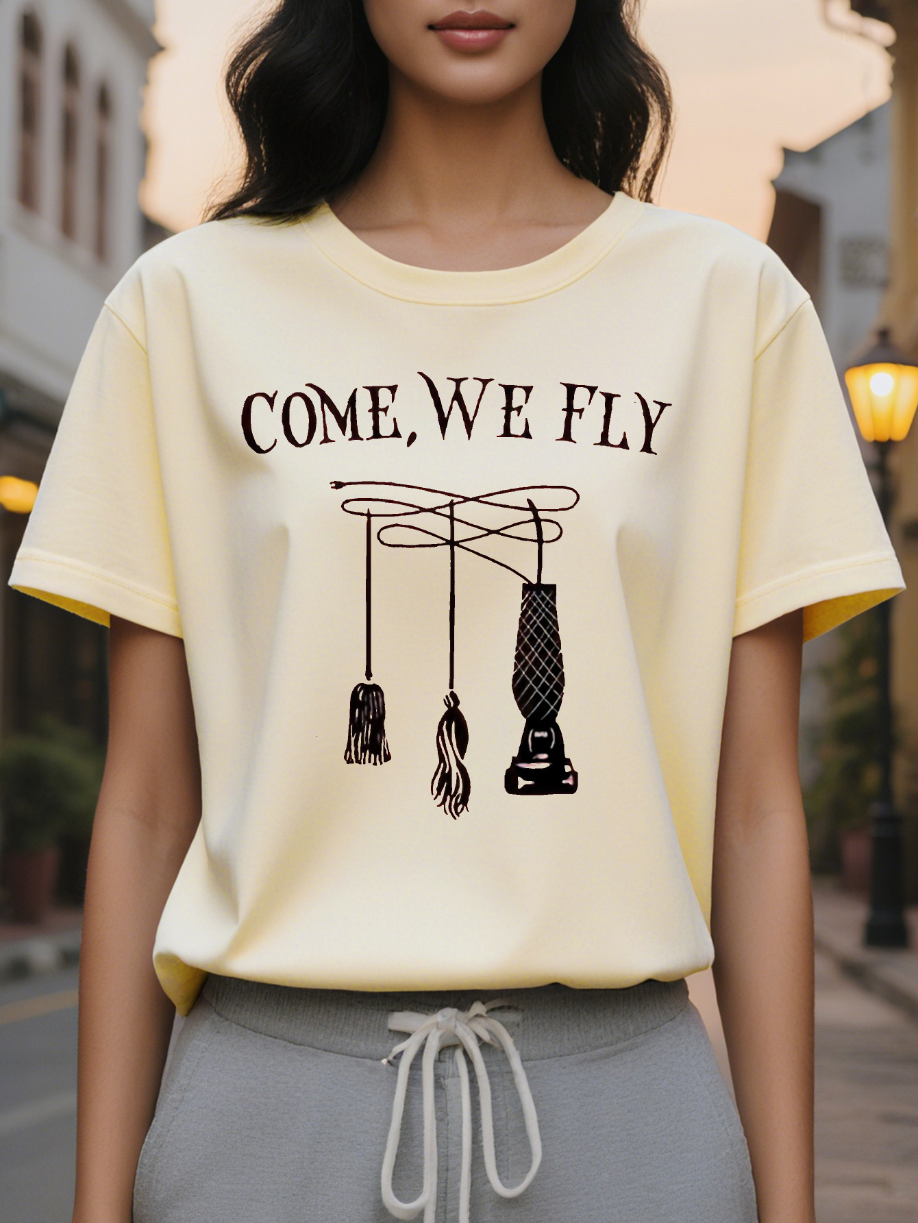 ume We Fly Print Crew Neck T Shirt Casual Short Sleeve Top For Spring Summer Women s Clothing