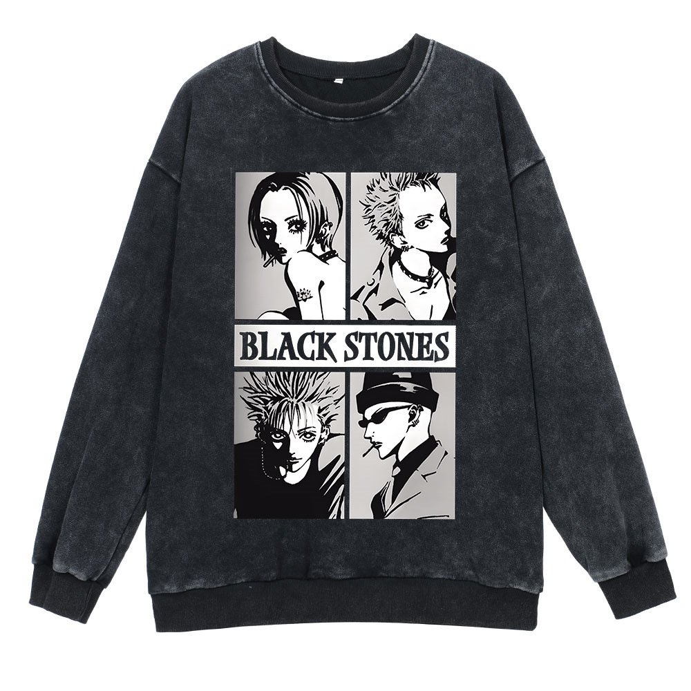 360g Heavyweight Washed Vintage Hoodie Street Hip-Hop Anime NANA Cartoon Print Cotton Autumn Hoodie - VT2419