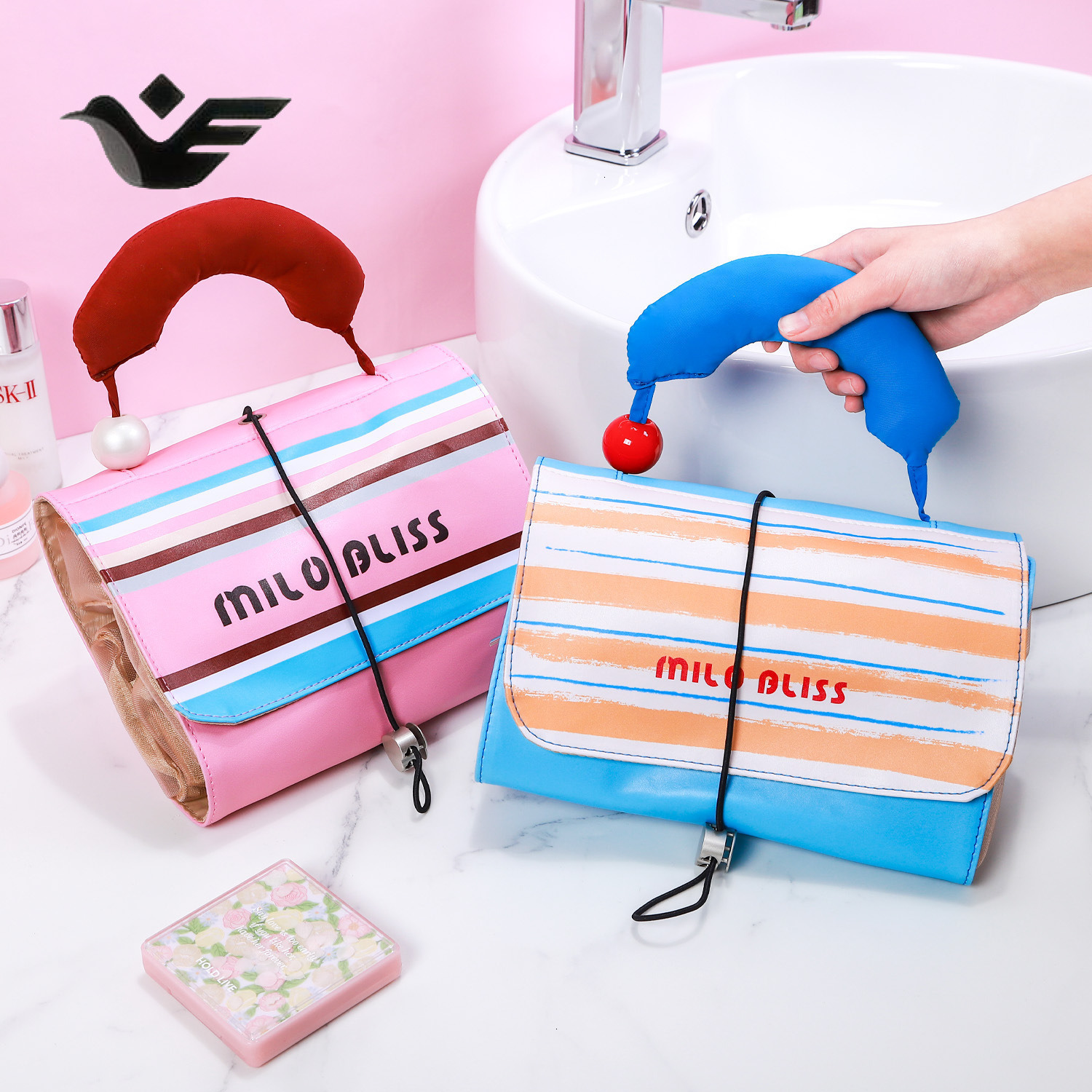 Feiyan Free Shipping New Designer Bag Luxury Shopping Bag Handheld Color-block Makeup Bag Capacity PU Leather Cosmetic Organizer Travel Storage Toilet