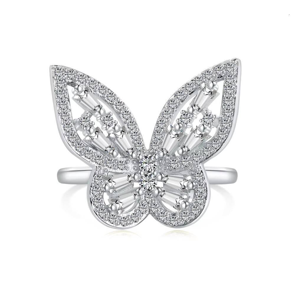 Unisex 925 Silver Zircon ButterflyShaped Opening Ring 18K Rhodium Plated Diamond Set for Weddings Engagements Parties Gifts