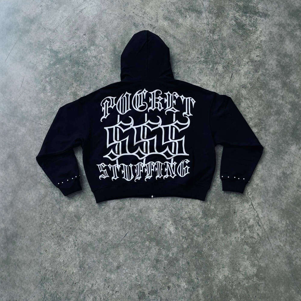 Street Trend Y2K Hooded Cardigan Letter Casual Print Sweatshirt Unisex Black