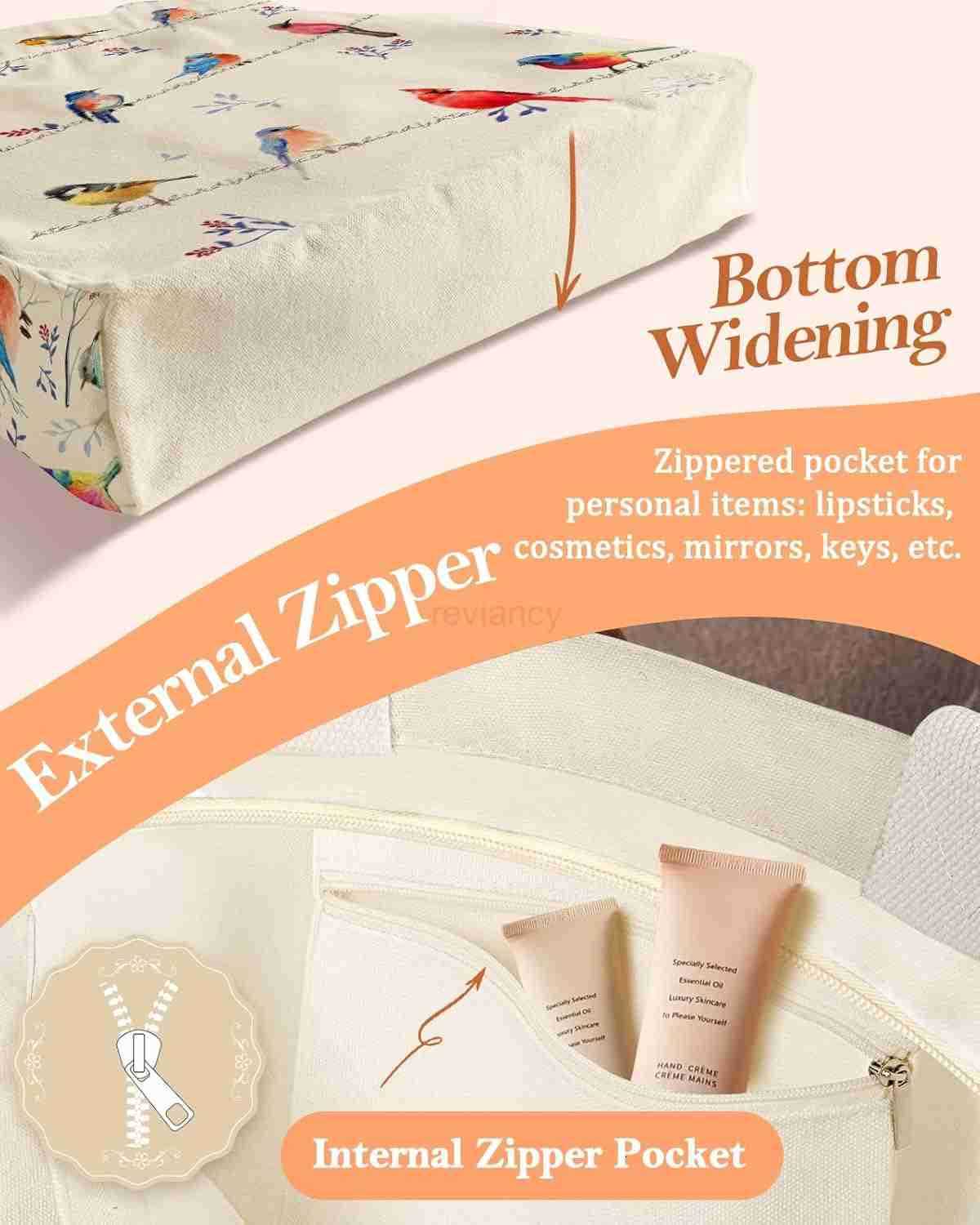 Large Canvas Tote Bag for Women with Zipper and Inner Pocket Aesthetic Cute Shoulder Bag for Shopping DailyW250904