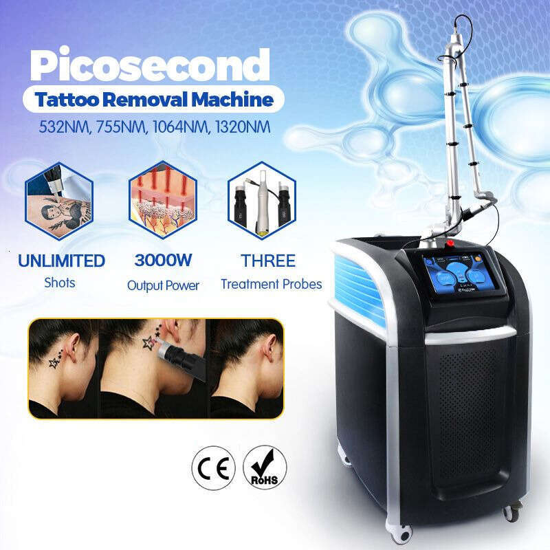 Unlimited Shot Super Picosecond Nd Yag Laser Painless Tattoo Removal Eyebrow Eyeline Cleaning High Power Skin Brightening Carbon Peel 7 Joints Laser A