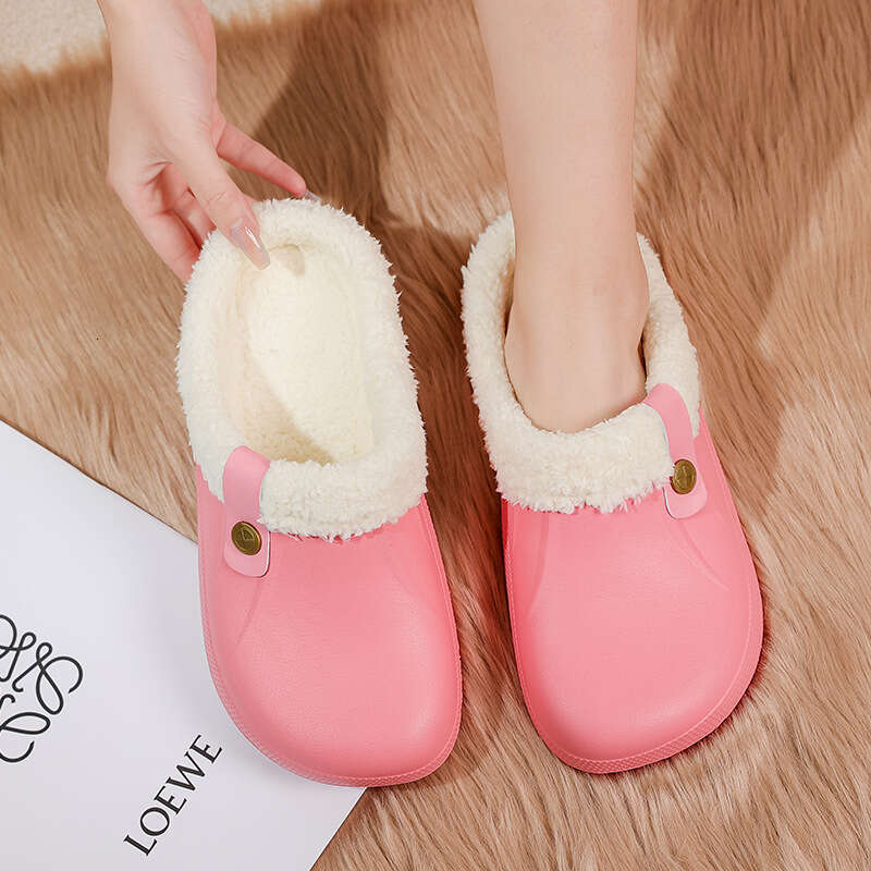 2025 New Large Size Fleece-Lined Home Slippers Women and Couples, Closed-Toe Cotton Shoes, Warm Furry Shoes for Men
