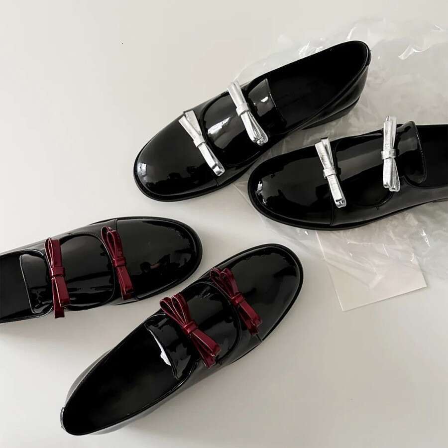 Cowhide 2025 New British Style Bowknot Women's Thick Designer Shoe Sole Loafers Genuine Leather Black Low Heel Single Shoes