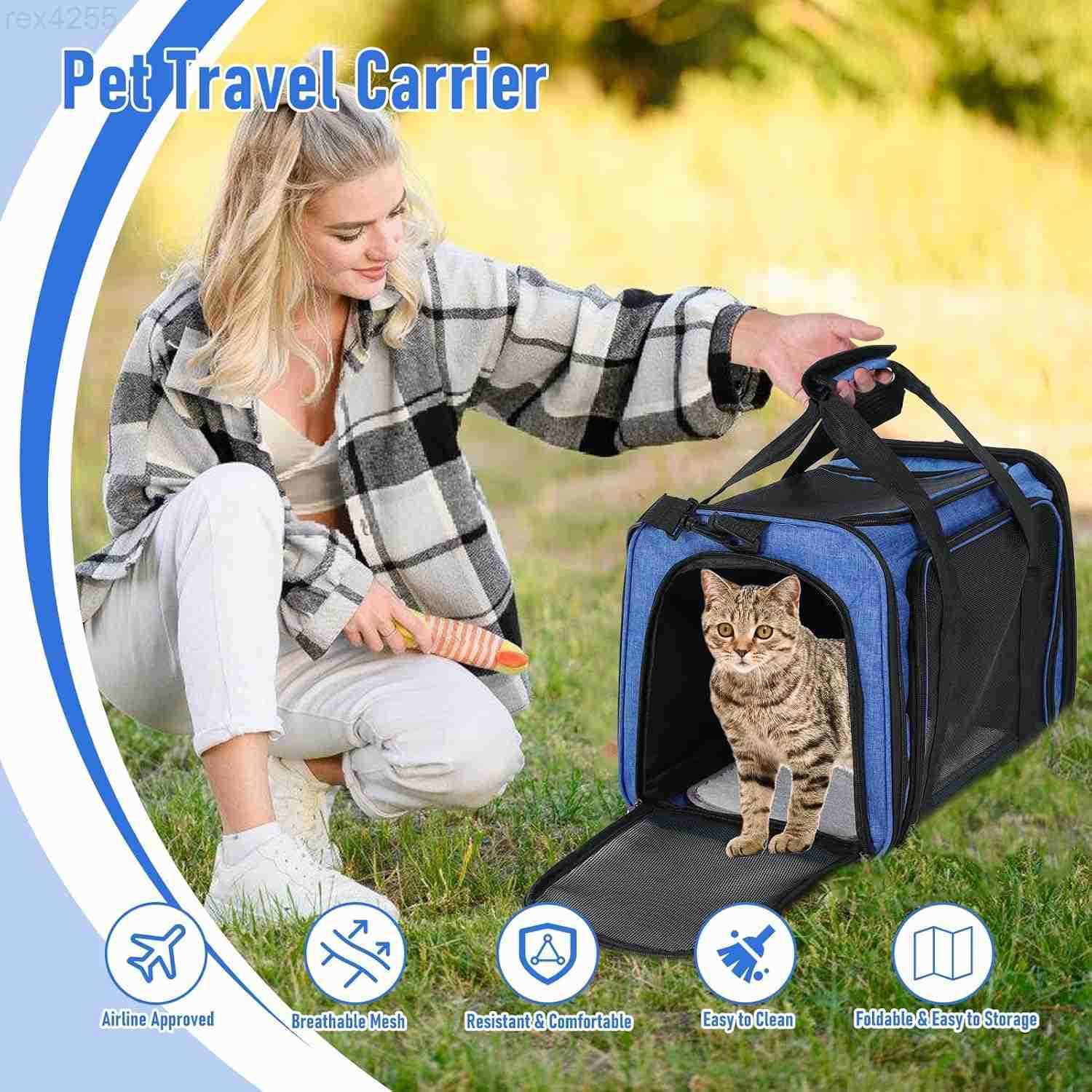 Pet Portable Travel Carrier Bag for Cats Dogs Mesh Travel Puppy Carrier Oxford Fabric Large Capacity Breathable SoftSided Animals Carrier with Mat Sho