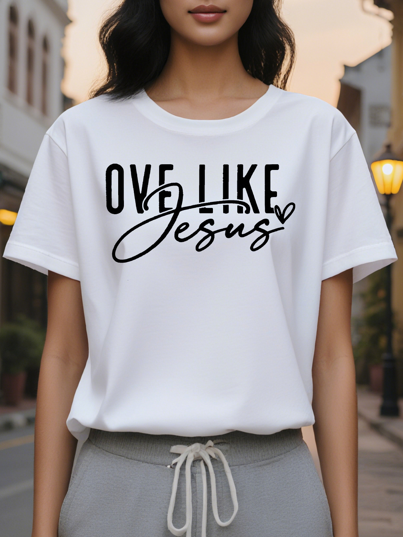 Women s Love Like Jesus Leopard Print Graphic T Shirt Soft Stretch Casual Streetwear Summer Tee with Round Neck