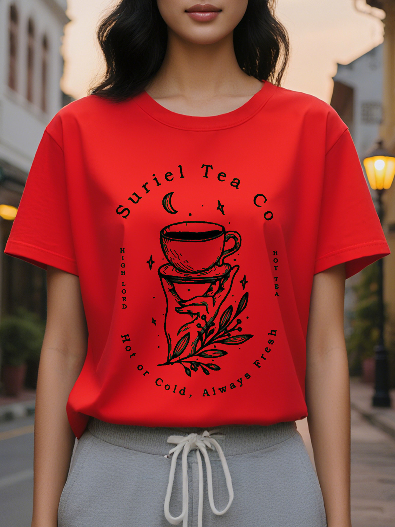 SURIEL TAE CO American Style Trendy Printed Round Neck Short Sleeve T-shirt Women's Spring and Summer New Slim Fit