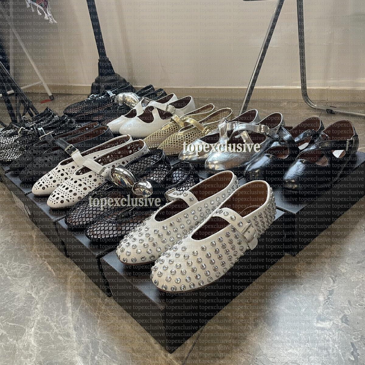 Ballet flats Designer Luxury designer Cut-Outs Mesh ballet flats buckle strap Dress shoes Flat sandal Real leather Round toe Dance shoes Office Slingbacks Eur35-42