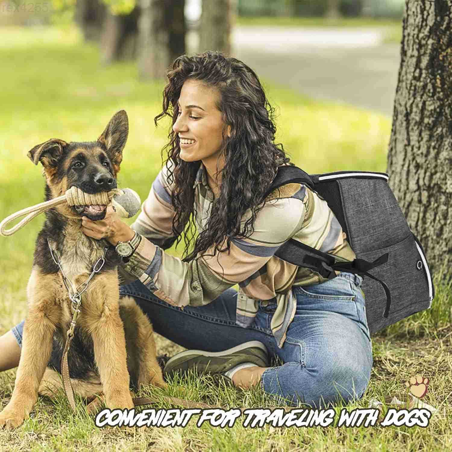 Dog Travel Bag Backpack Airline Approved Pet Supplies Backpack Dog Travel Backpack with 2 Silicone Collapsible Bowls and 2 Food Baskets GreyW250904