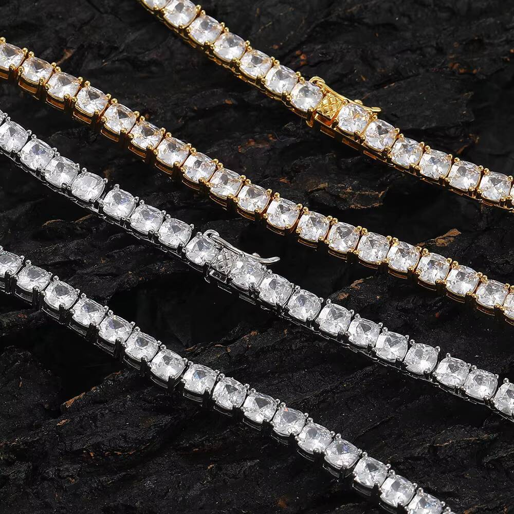 4MM Square Shape Copper Zircon Iced Out Tennis Chain Bracelet Hip Hop Jewelry