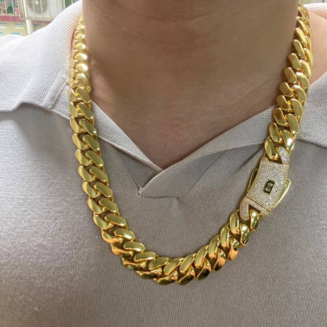 14K18K Gold Plated Cuban Link Chain Monaco Solid Brass Hip Hop Jewelry Iced Diamond Clasp Flat Miami Cuban Link for Men Women