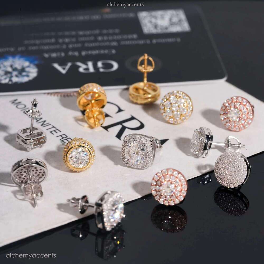 High Quality Sier Men Women Stud Fine Jewelry Hip Hop VVS D Color Moissanite Earrings Screw Back