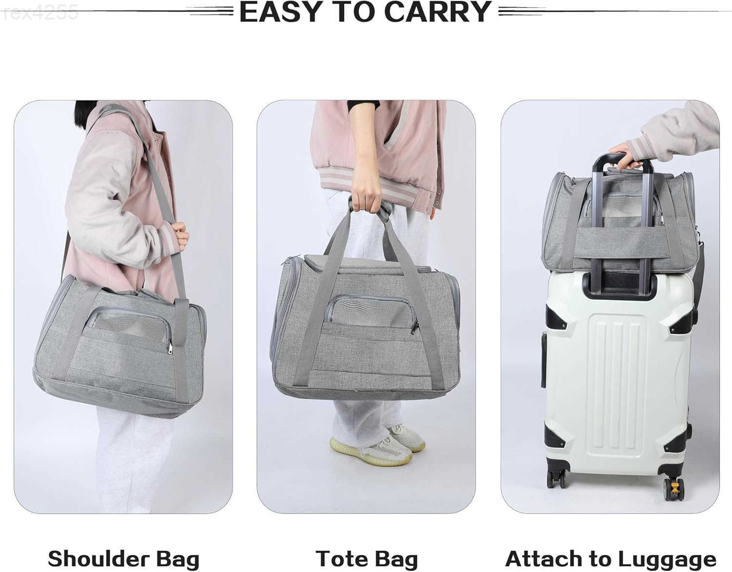 Pet Travel Carrier Soft Sided Portable Bag for Cats Small Dogs Kittens or Puppies Collapsible Durable Airline Approved Travel Friendly Grey 170 L x 10