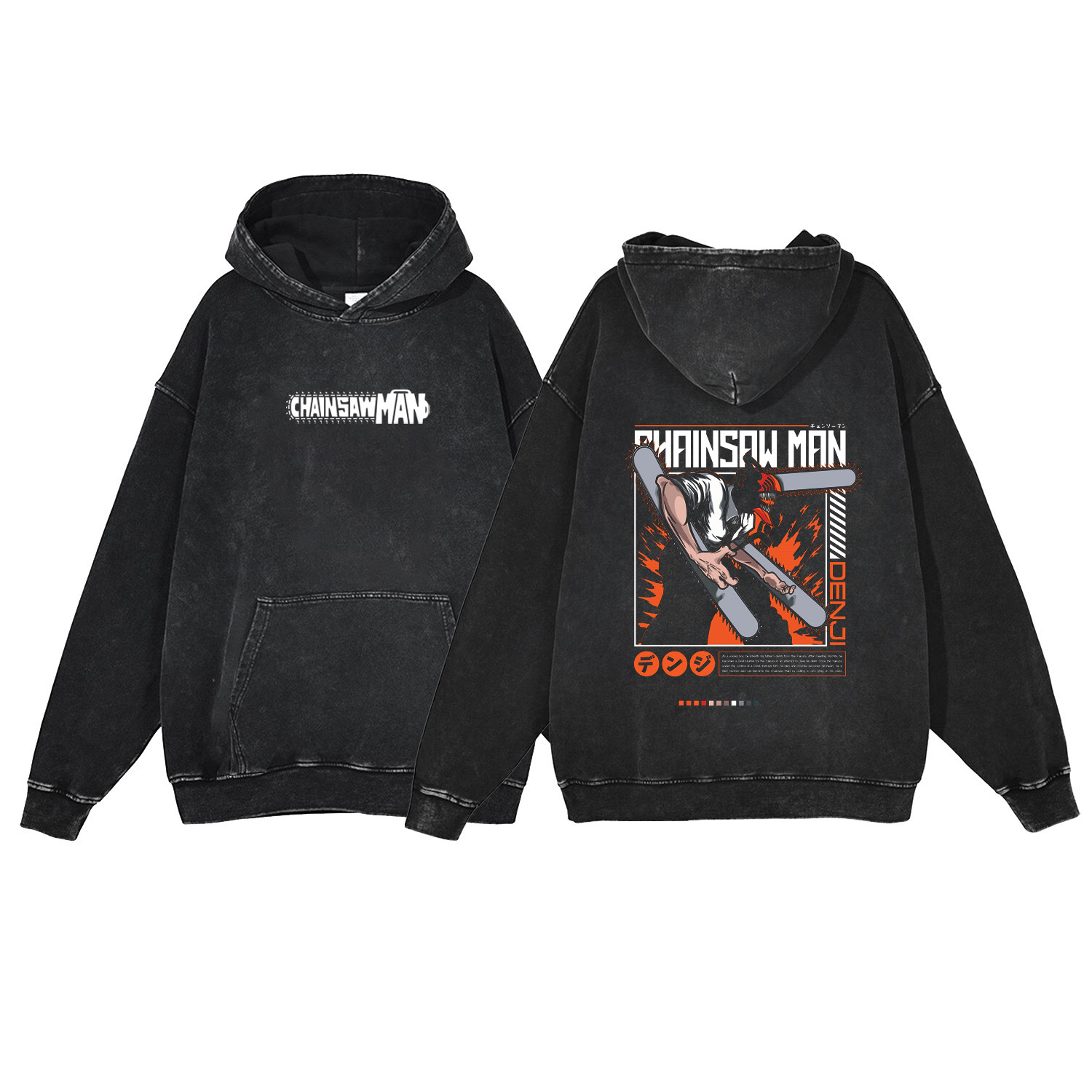 440g Heavyweight Washed Vintage Chainsaw Man Cartoon Anime Street Retro Cotton Hoodie Streetwear Hoodie - VT1558