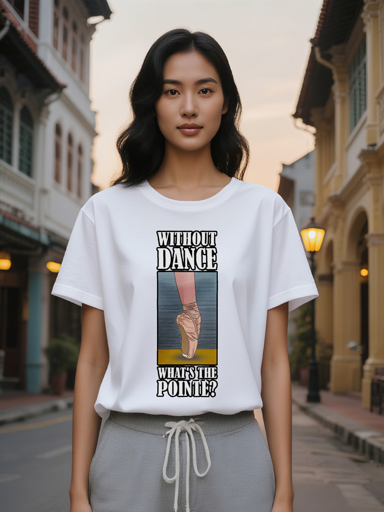 Large XL Women's Casual Crew Neck T-Shirt with Pointe Shoes Print Without Dance What S the Point Design Lightweight Stretchy Plus Size