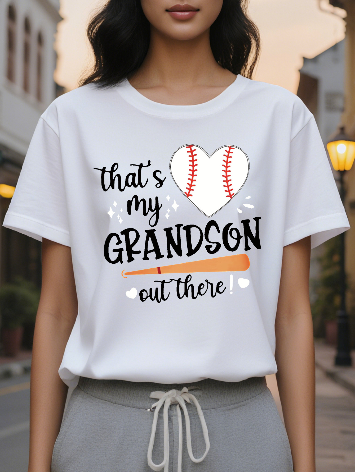 Large XL Tee Casual Red Women's T-Shirt That's My Grandson Out There Heart Design Perfect for Fans Baseball Fan Apparel Plus Size