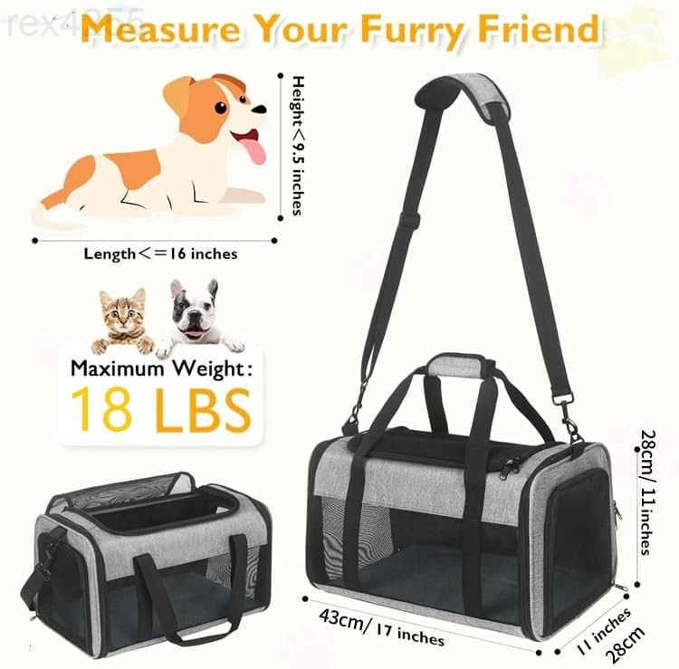 Cat Dog Carrier for Small Medium Pets up to 18 Lbs Lightweight Portable Pet Bag TSA Airline Approved Carrier Soft Sided Cat Bag Collapsible Travel Car