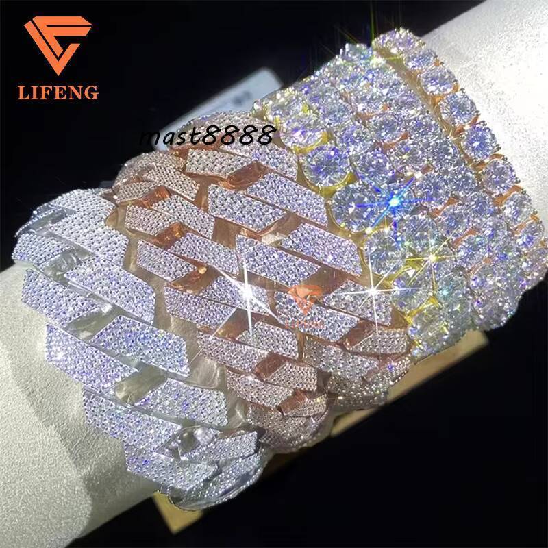 Custom VVS Moissanite Diamond Cuban Link Chain Bracelet 925 Sterling Silver Tennis Chain Bracelet Iced Out Hip Hop Men Bracelet