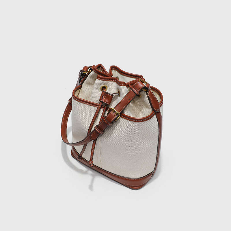 2025 Autumn Stylish Handheld Bucket Bag Women's Korean Retro Niche Crossbody Single Shoulder Canvas Bag Beige Denim Blue