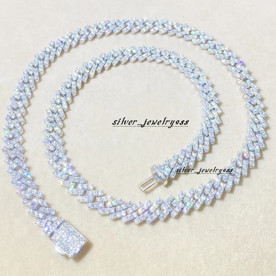 High Quality 925 Silver 14K White Gold Necklace Chain VVS Moissanite Diamond Iced Out Hip Hop Style Cuban Chain IGI Certified