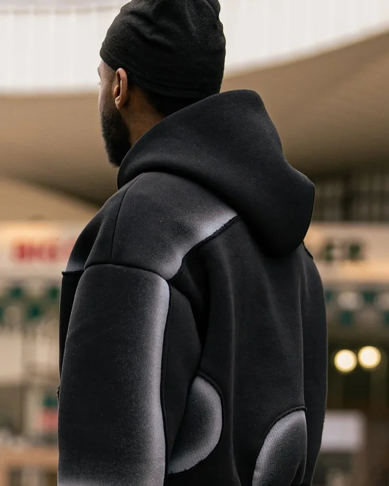 European and American Street Fashion Clothing Dark Striped Print Oversized Sweatshirt Men Y2k Gothic Punk Zipper Hoodie 250904