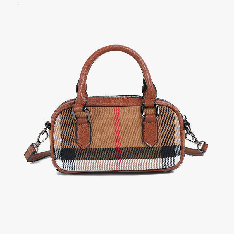 2025 New Canvas Plaid Genuine Leather Women's Bowling Free shipping designer Fashion Simple Handbag Textured Bag