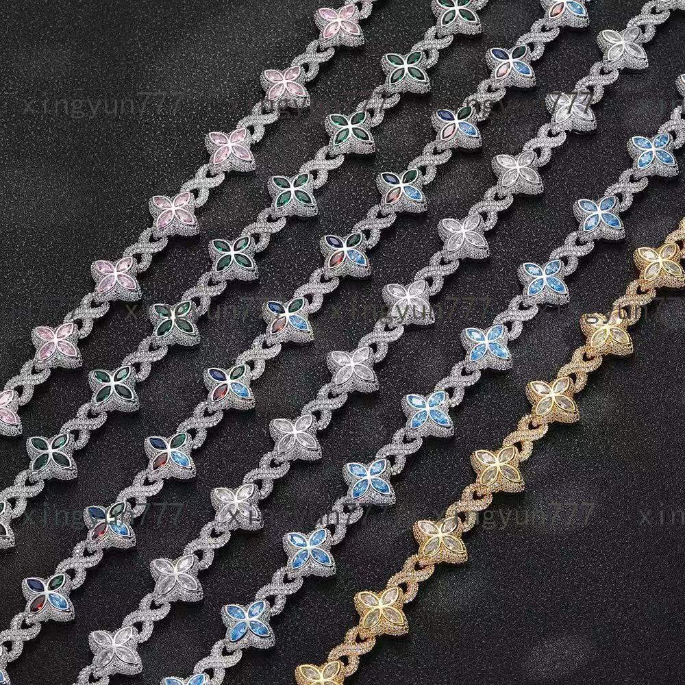 Hiphop Rap Infinite Fourleaf Clover Bracelet Fashionable and Cool Highend 5A Color Hand Jewelry Necklace
