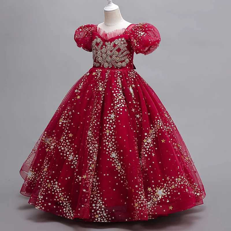 8905 Kids Dress For Girls Wedding Mesh Long Girl Dress Elegant Princess Party Pageant Formal Gown Dress For Teen Children Z250904