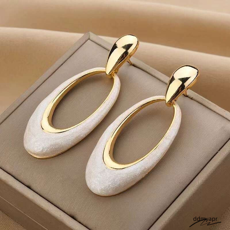 Enamel Geometric - Oversized Ddmyday Hollow Pearl White Dangle Earrings With Shell Motif (2025 Minimalist Statement Jewelry) Ddmyday