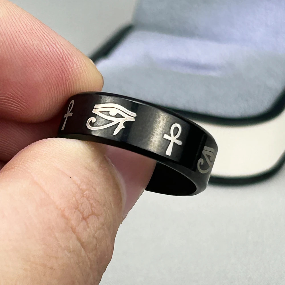 Steel Christian Cross Bible Egyptian Eye Horus Ring for Men and Women Prayer Amulet Jewelry Gift 250903