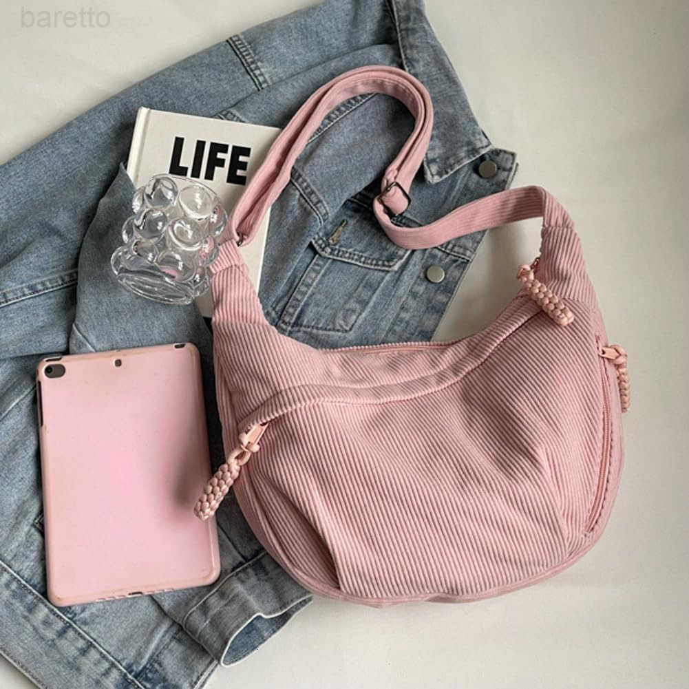 Hobo Bag for Women Men Crescent Shoulder Bag Retro Nylon Canvas Crossbody Bag Slouchy Corduroy Dumpling Bag Purse M250903