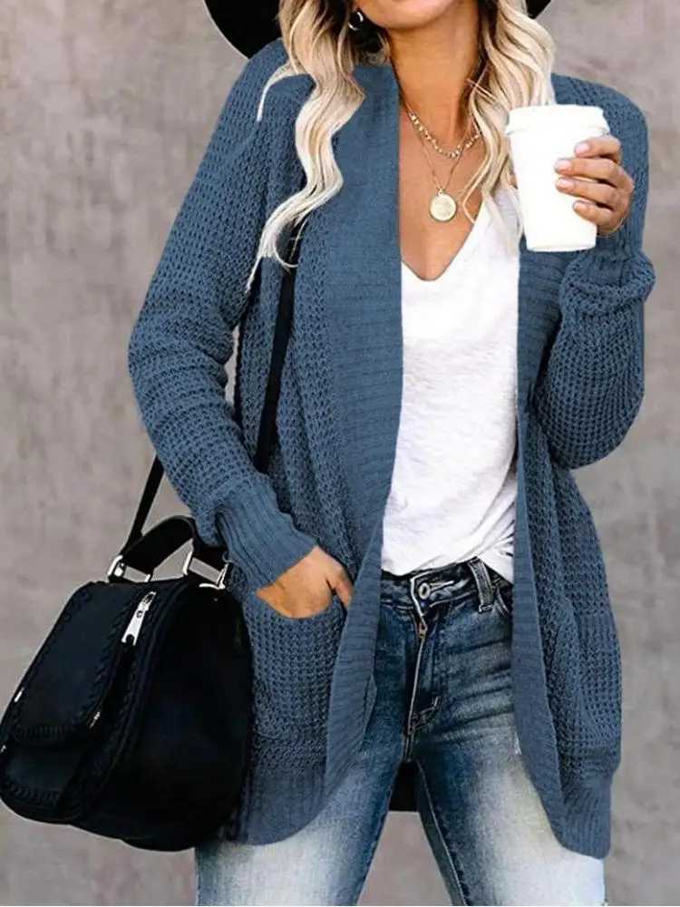 Fashion cardigan autumn and winter knit sweater womens new curved front loose casual womens wear M250904