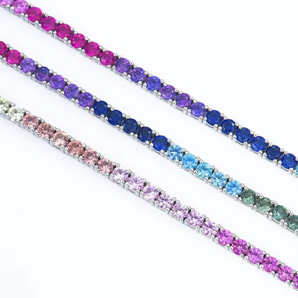 3mm Iced Out Rainbow Tennis Bracelet 925 Silver Colorful Stones Hip Hop Jewelry White Gold Plated 925 Sterling Silver Jewelry