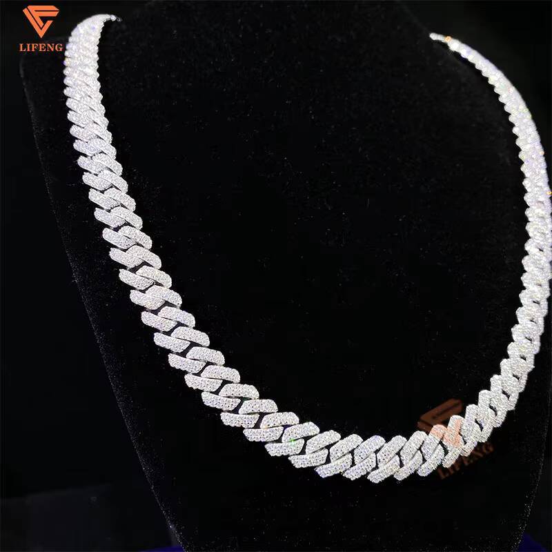 New Style 10mm 2 Rows Thick Solid 925 Sterling Silver Men Hip Hop Jewelry Iced Out VVS Moissanite Cuban Link Chain Necklace
